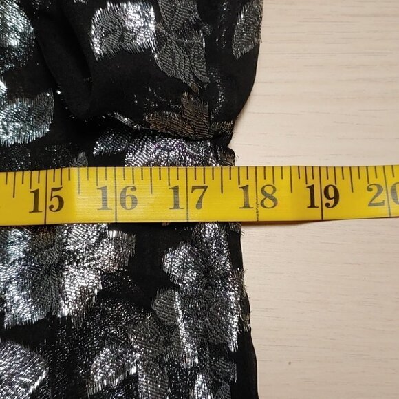 NWT CLUB MONACO Black silk silver floral embroidery sheer blouse - Picture 13 of 16